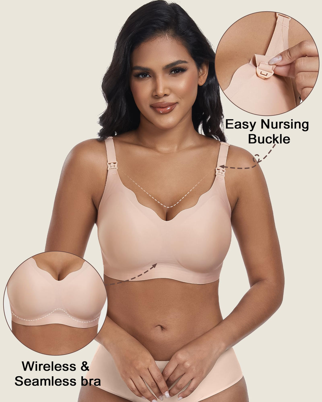 As Fairy Wireless Seamless Pumping Bra Hands Free Nursing Bra Wirefree Comfort Wearable Breast Pump Bras (Nude M Plus)