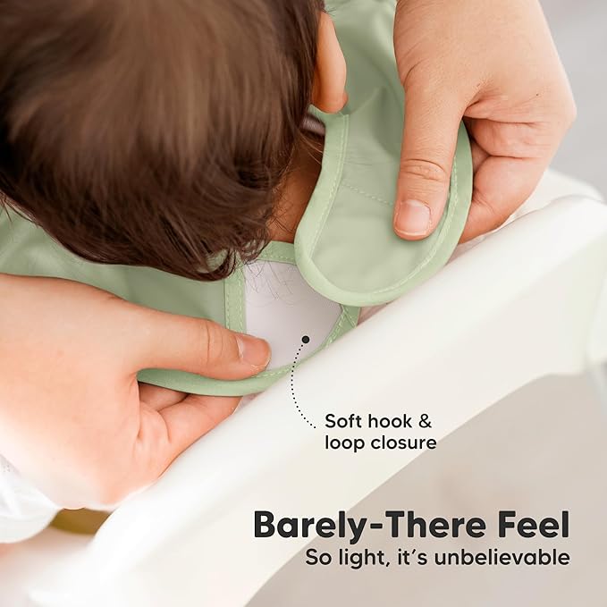 3-Pack Waterproof Baby Bibs for Eating - Lightweight Toddler Feeding Bibs with Large Food Catcher, Mess Proof, Food-Grade Baby Eating Essentials, Easy to Put On & Clean (Jade)