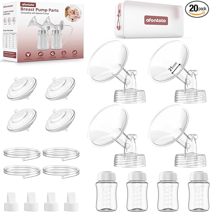 Pump Parts Compatible with Spectra S1/S2/9 Plus Breastpump, 4 Set Replacement Parts for Spectra Include 21mm Flange,Duckbill Valve,Backflow Protector,Tube,Bottle, Not Original Spectra S2 Accessories