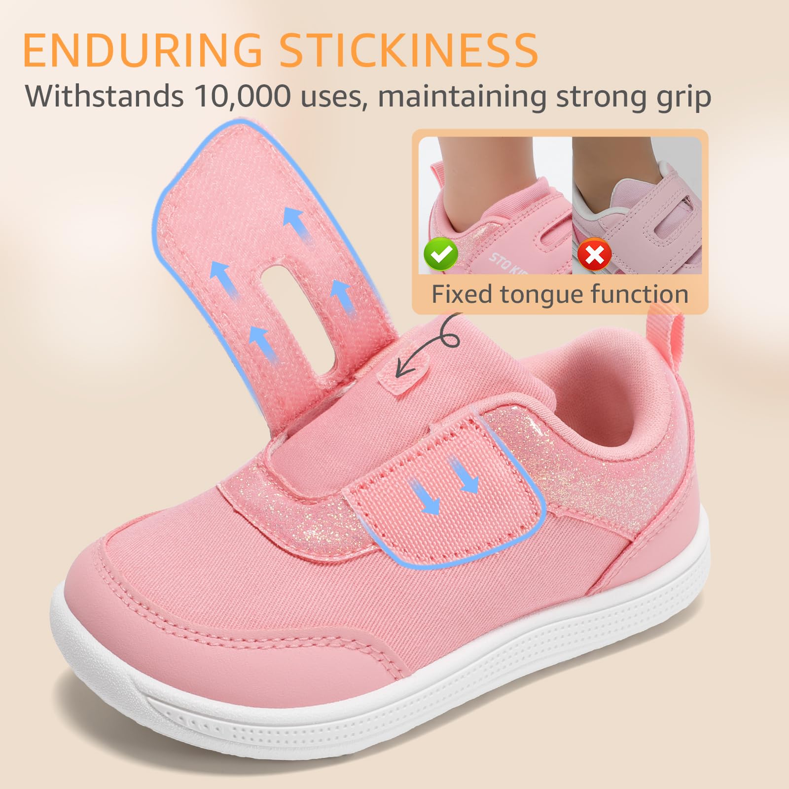 Toddler Shoes Girls Wide Toe Box Barefoot Baby Walking Sneakers Pink Size 8