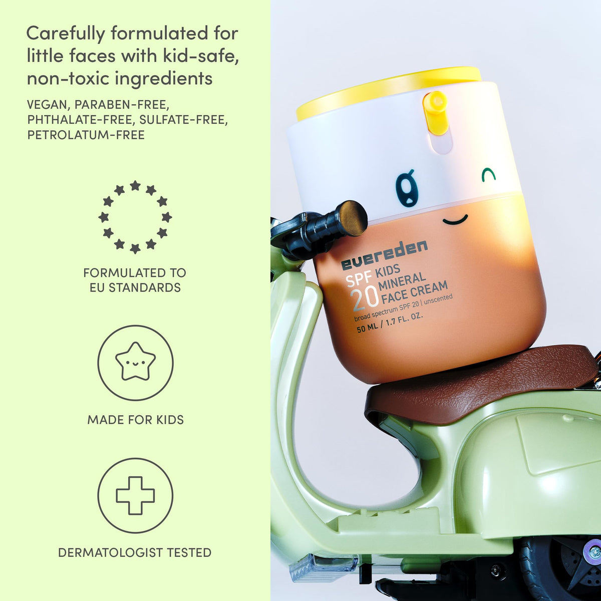 Evereden Kids Mineral Face Cream SPF 20, Dermatologist-Tested, Zinc Oxide