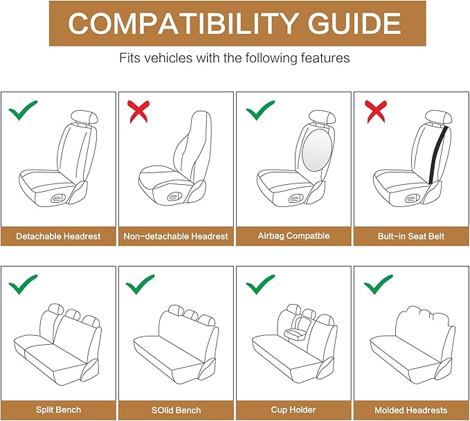 Pariitadin Leather Car Seat Covers Full Set, Waterproof Breathable Faux Leather Automotive Seat Covers for Cars, Non-Slip Car Interior Covers Universal Fit Most Cars Sedans Trucks SUVs, Gray