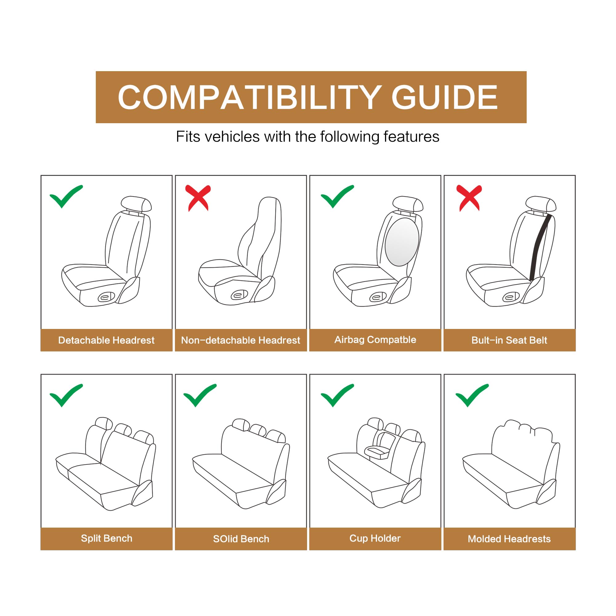 Pariitadin Leather Car Seat Covers Full Set, Waterproof Breathable Faux Leather Automotive Seat Covers for Cars, Non-Slip Car Interior Covers Universal Fit Most Cars Sedans Trucks SUVs, Beige