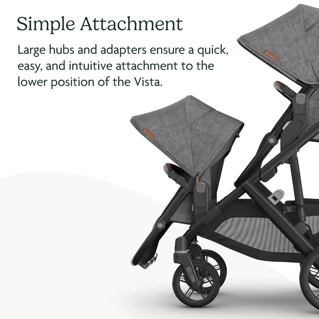 UPPAbaby RumbleSeat V3 Second Lower Seat - Compatible with Vista V2 and Vista V3 - All-Weather Seat + Magnetic Buckle – Adapters Included - Declan (Oat Mélange/Silver Frame/Chestnut Leather)