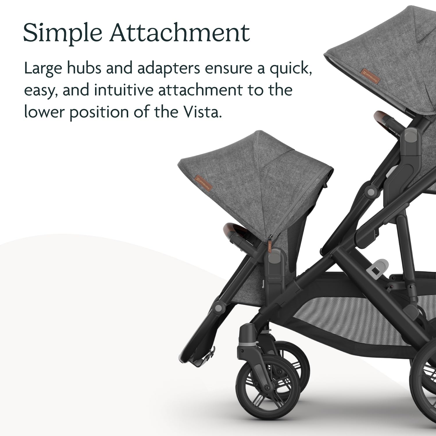 UPPAbaby RumbleSeat V3 Second Lower Seat - Compatible with Vista V2 and Vista V3 - All-Weather Seat + Magnetic Buckle – Adapters Included - Declan (Oat Mélange/Silver Frame/Chestnut Leather)