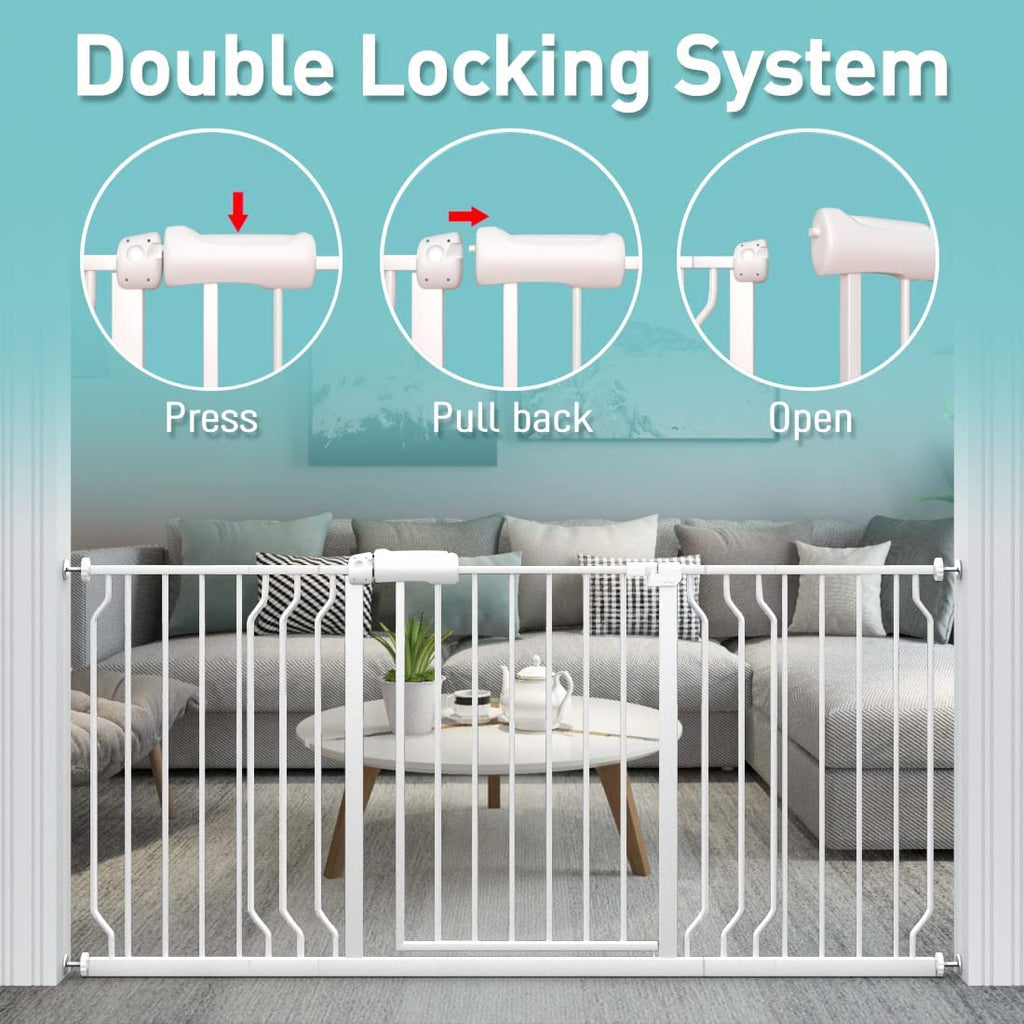 WAOWAO 62.19-66.88" Extra Wide Baby Gate Pressure Mounted 30" Tall White