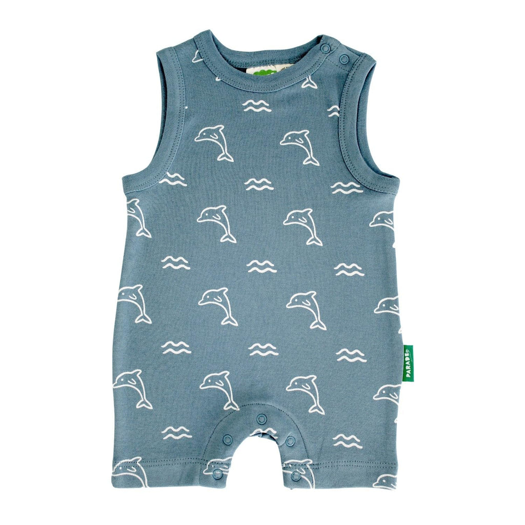 PARADE Organic Tank Rompers - Signature Prints Ocean Dolphins 12-18 Months