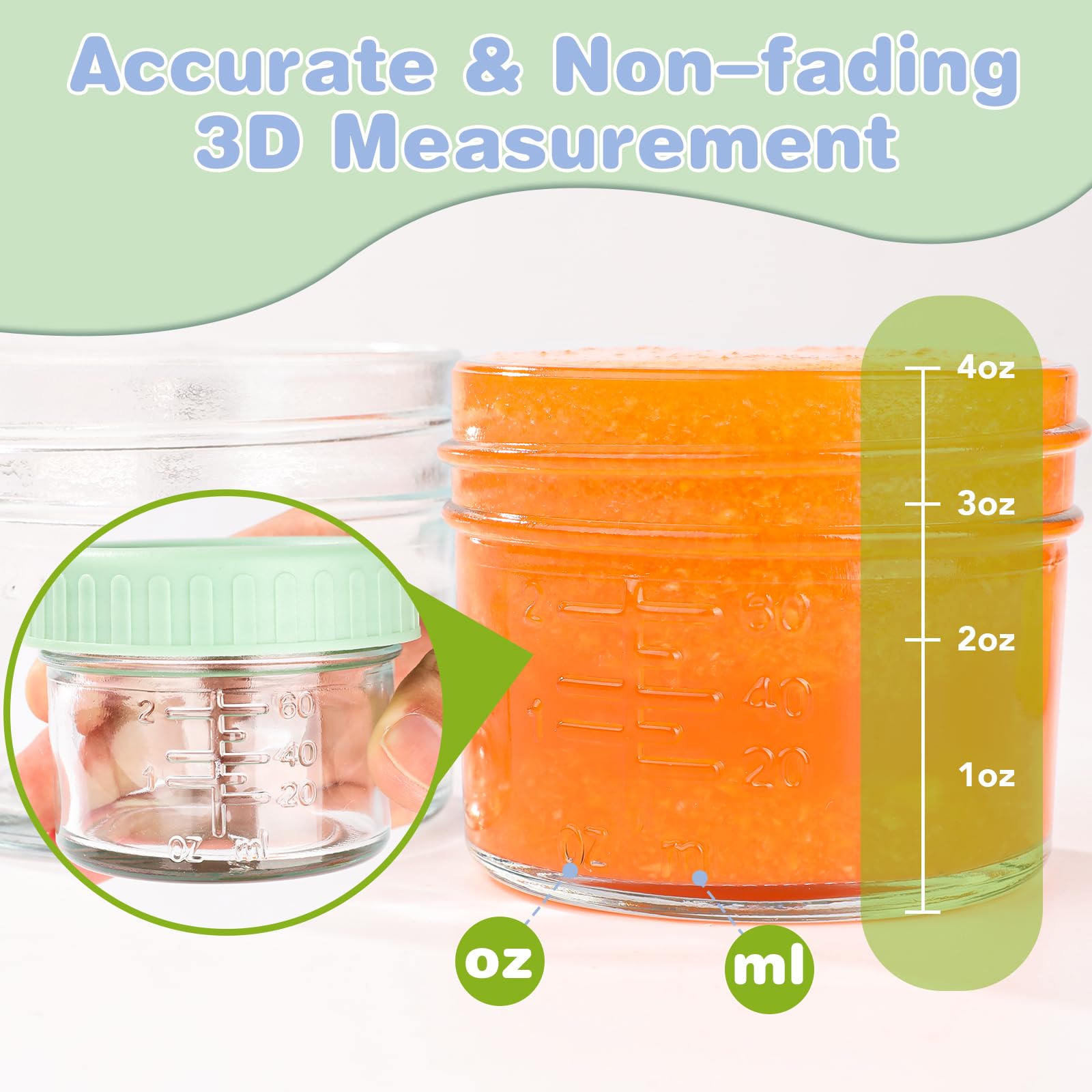 RowinsyDD 16 Pack Baby Food Containers, 4 oz Glass Baby Food Jars with Lids