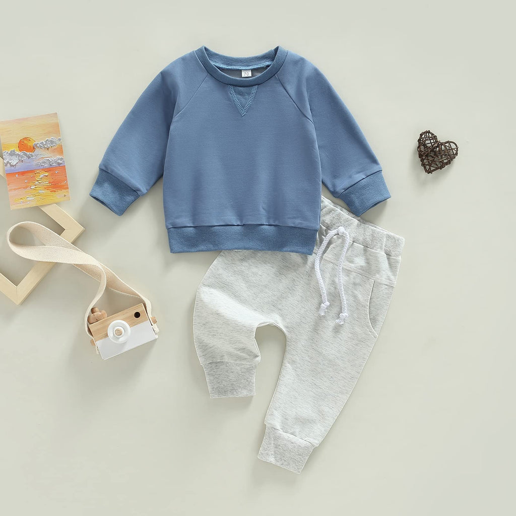 MA&BABY Toddler Baby Boy Clothes Solid Color Sweatshirt Jogger Pants Set