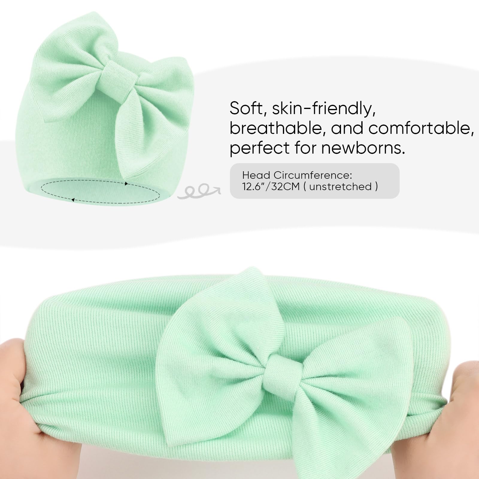 BQUBO Newborn Baby Girls Hats Mittens Set Hospital Hat Beanie Infant Bow Hats Baby Cotton Gloves No Scratch Mittens for 0-6 Months