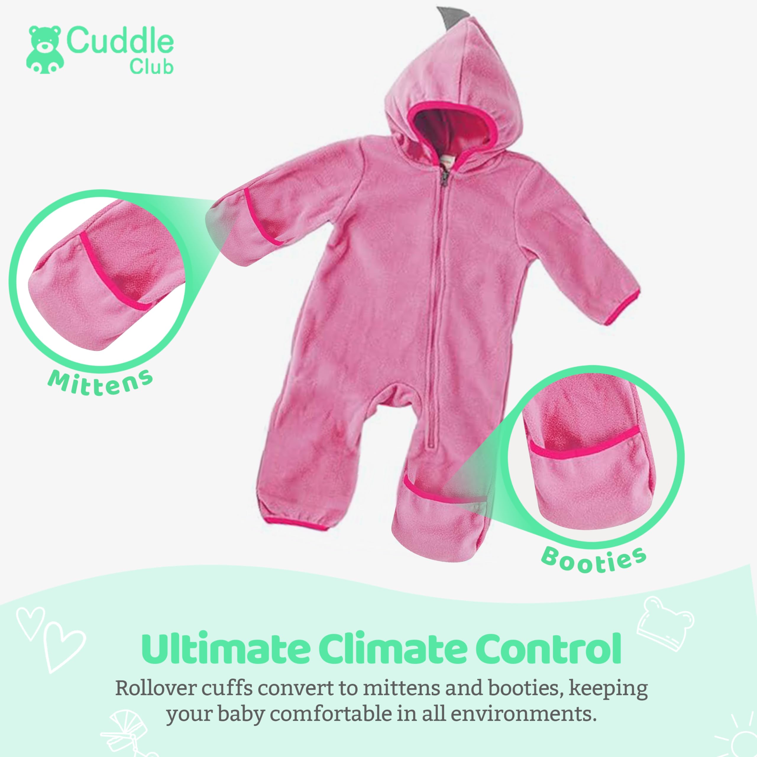 Cuddle Club Fleece Baby Bunting Bodysuit – Infant One Piece Kids Hooded Romper Outerwear Toddler Jacket
