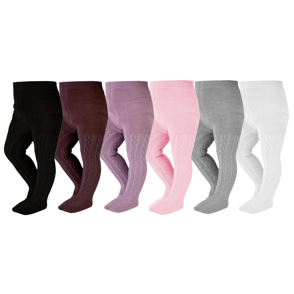 EPEIUS Toddler Girl Tights Baby Girl Seamless Cable Knit Leggings Solid Cotton Stockings Footed Pants for 12-24 Months,6 Pair Pack,Black/White/Grey/Purple/Brown/Pink