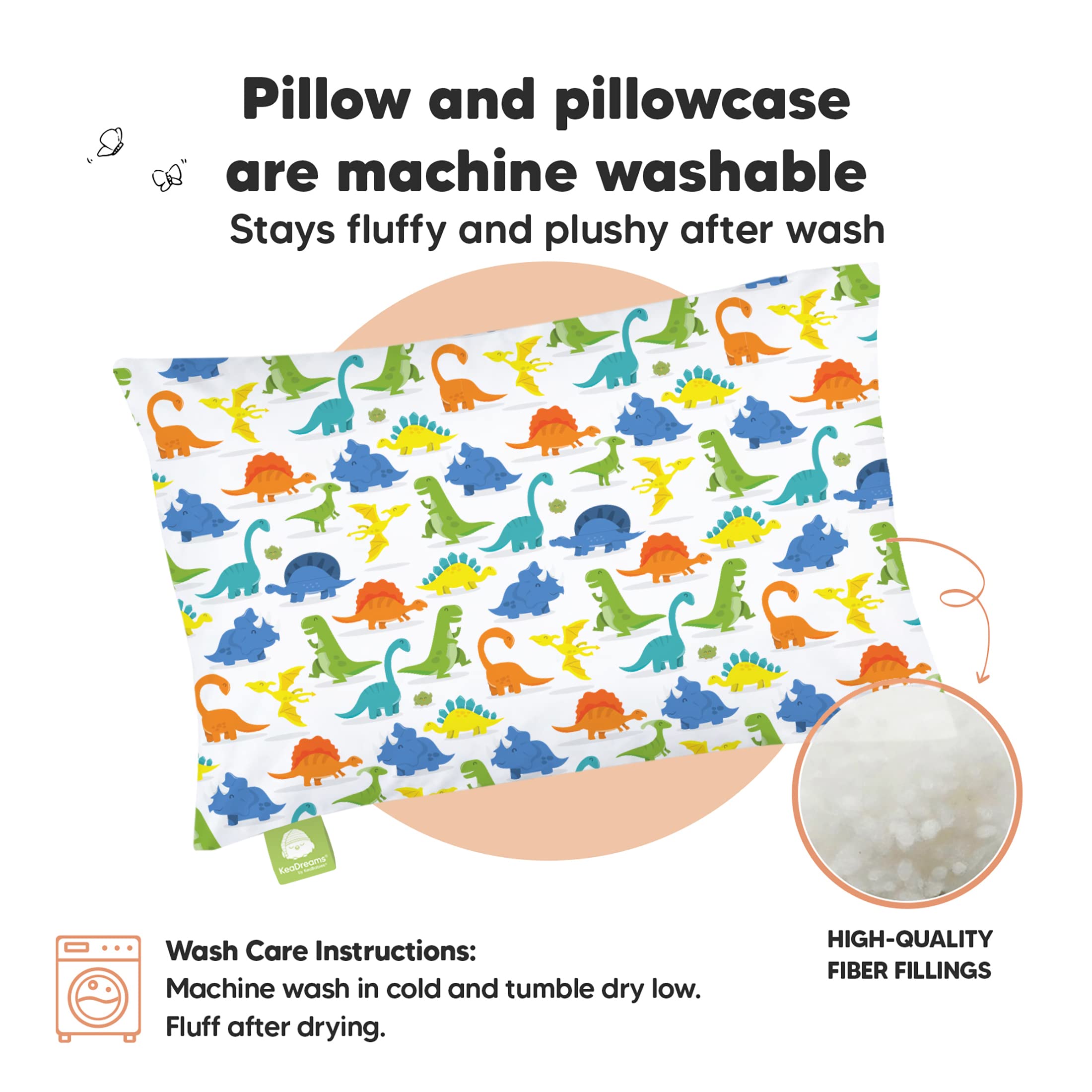 Toddler Pillow with Pillowcase, 13x18 My Little Dreamy Pillow (Happy Dino)