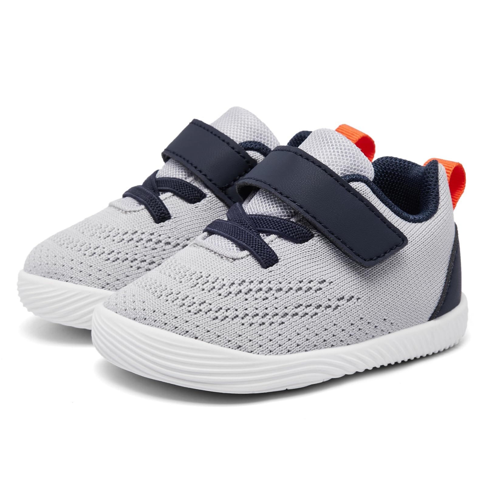 MORENDL Toddler Sneakers Baby Boys & Girls Barefoot Shoes Lightweight Breathable Walking Running Tennis Athletic Sport Shoes Grey Navy 9-12 Months Size 4.5