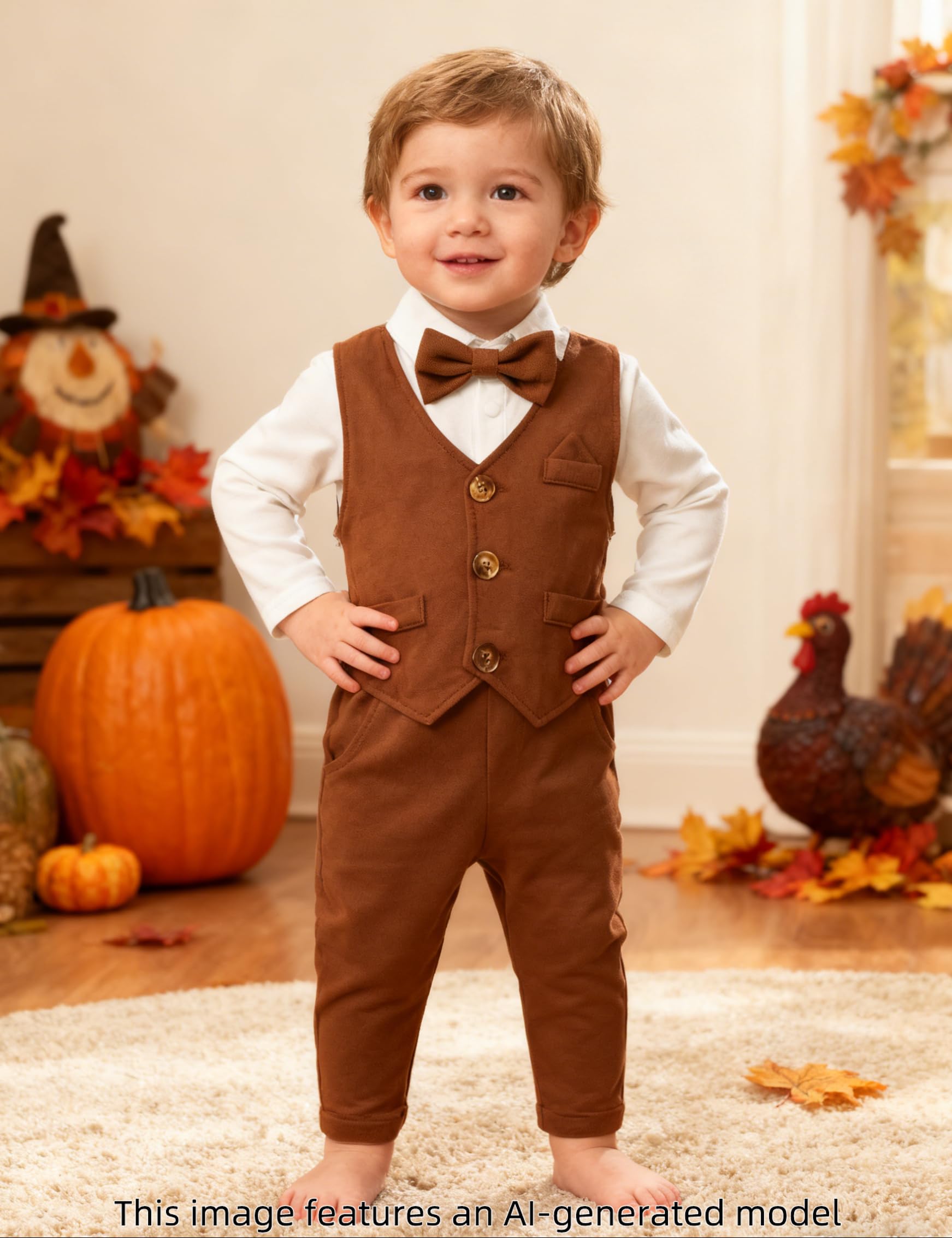 Baby Boys Thanksgiving Outfit Dress Easter Tan Fall Suit Brown 6-9 Months