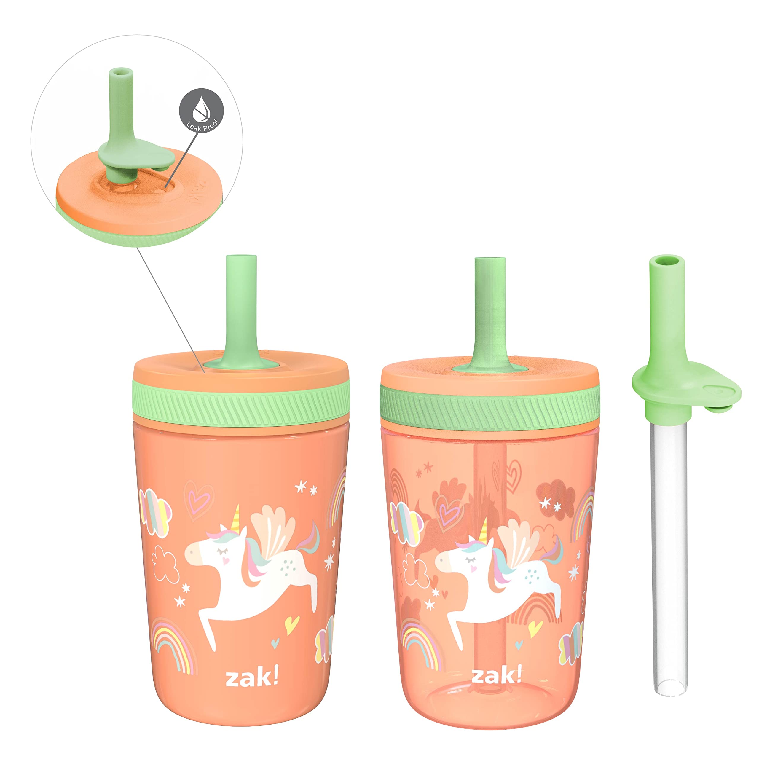 Zak Designs Unicorn Kelso Leak-Proof Toddler Straw Cups, 3pc Set