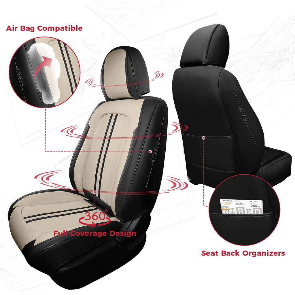 FREESOO Leather Seat Covers Full Set for Cars Trucks SUV, Beige Black