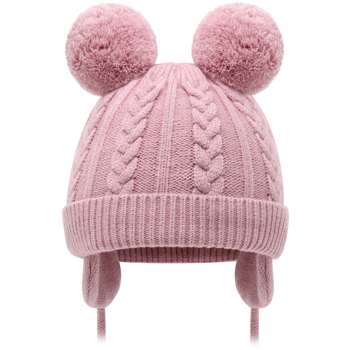 Duoyeree Toddler Winter Hat, Earflap Double Pom Pom Knit Beanie 0-36M