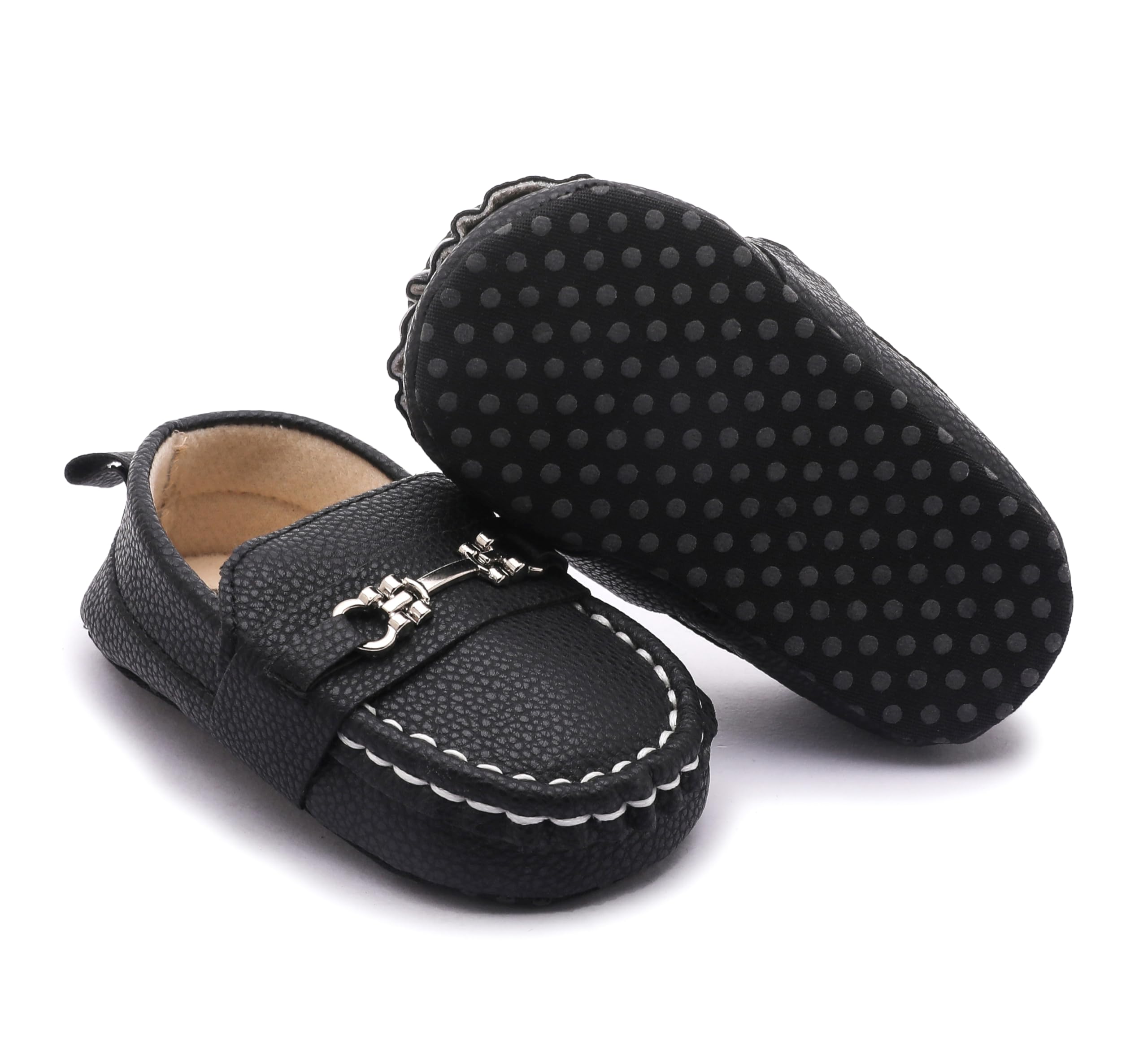 LONSOEN Infant Shoes Boys Loafers Baby Girls Crib Moccasins Classic Synthetic Leather Wedding Dress Shoes,BAY209 Black 0-6 Months
