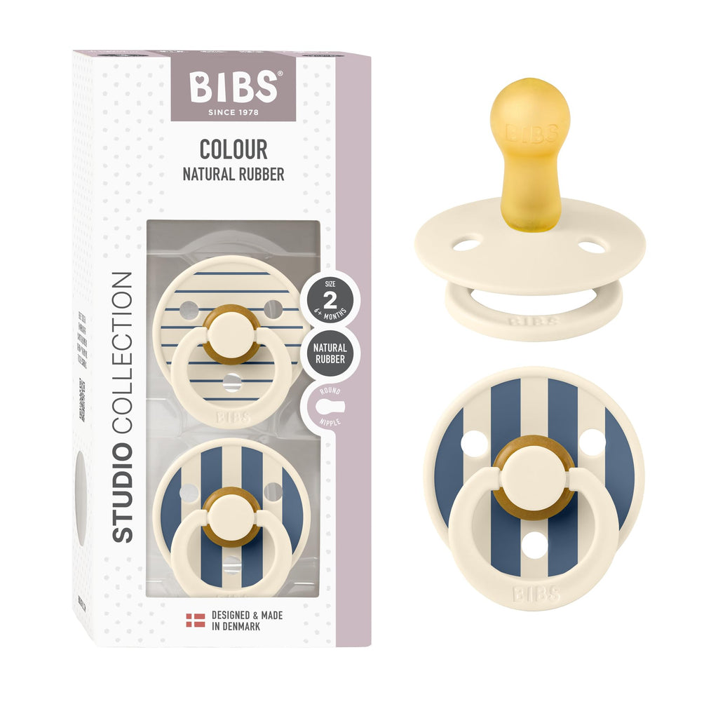 BIBS Colour Pacifier, 6-18 Months, 2-Pack, Round, Pin Ivory Steel Blue