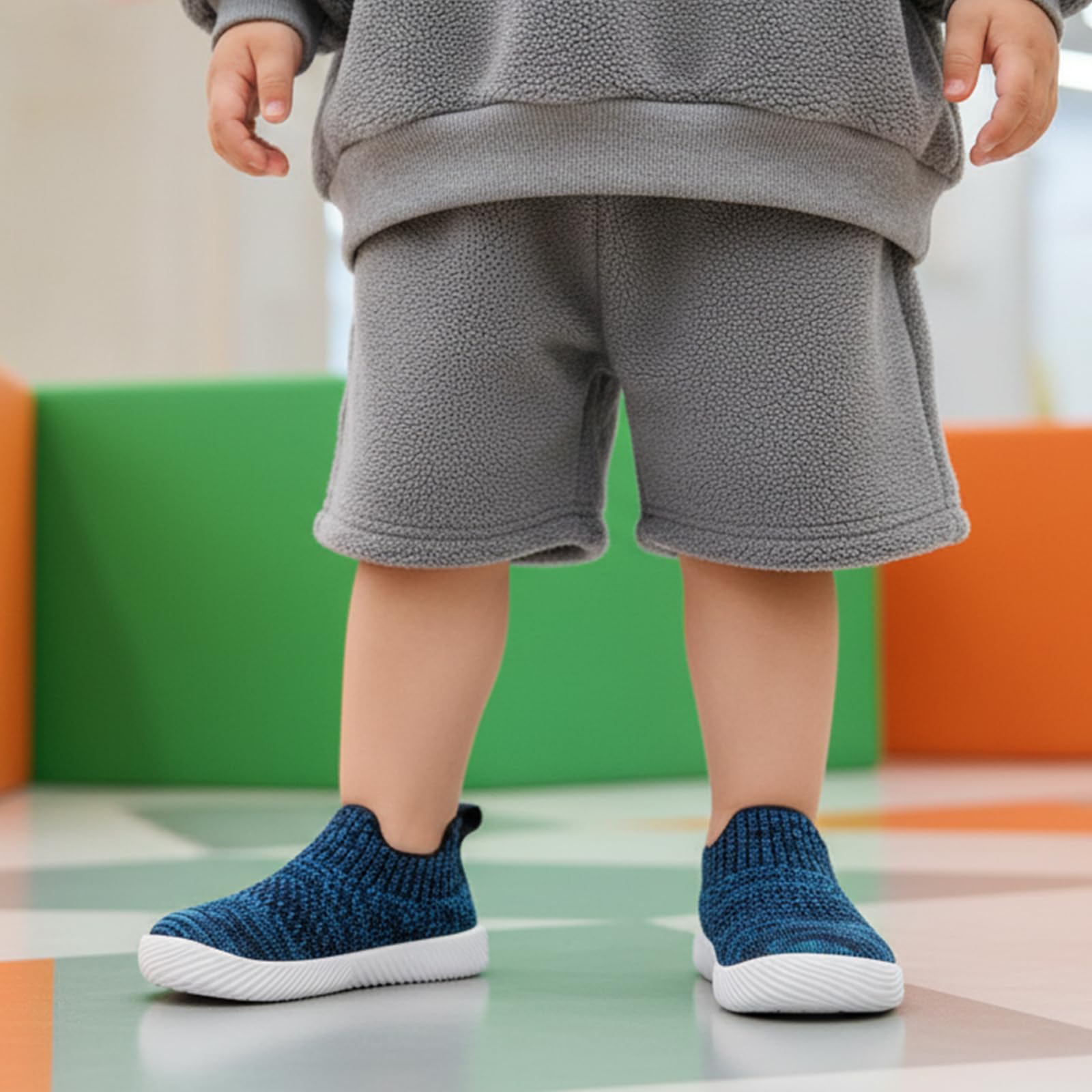 MORENDL Toddler Shoes - Baby Walking Socks - Non-Slip, Breathable - Boys & Girls - Mixed Blue - 6-9 Months