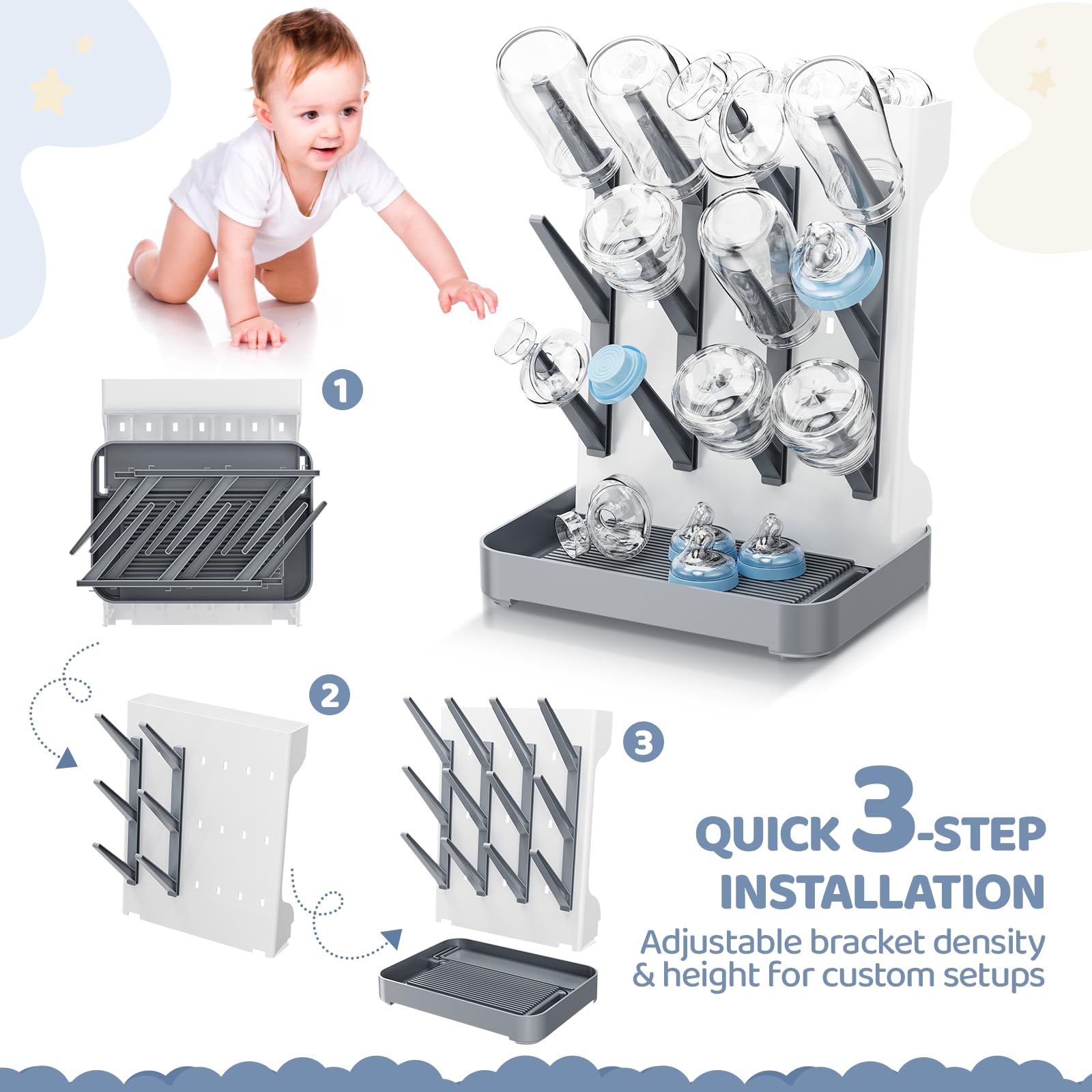 Dayacoco Baby Bottle Drying Rack, Space Saving Vertical Bottle Dryer Holder
