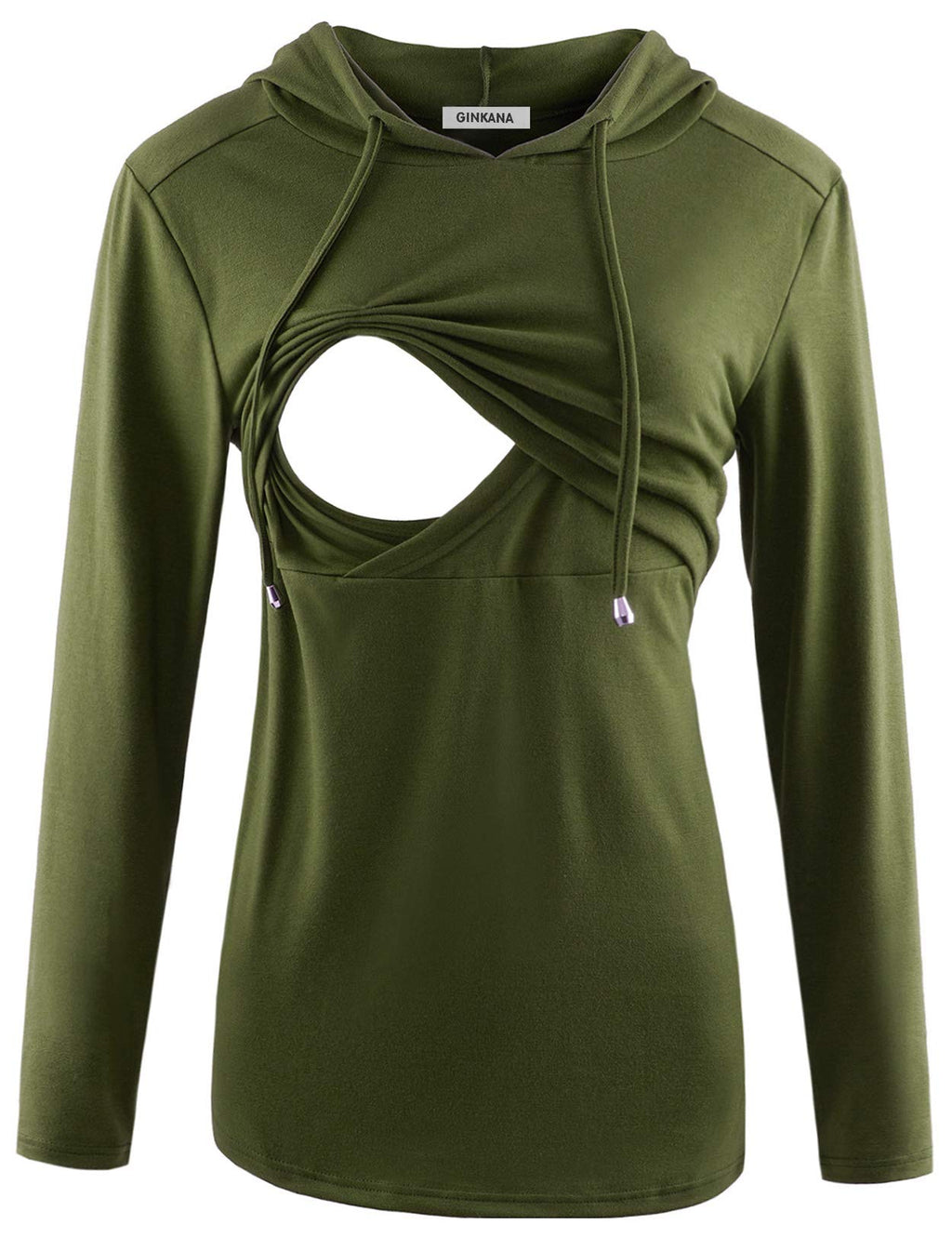 GINKANA Women's Maternity Nursing Shirts Top Long Sleeves Breastfeeding Tops Casual Clothes,Olive Green,S
