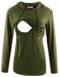 GINKANA Women's Maternity Nursing Shirts Top Long Sleeves Breastfeeding Tops Casual Clothes,Olive Green,S