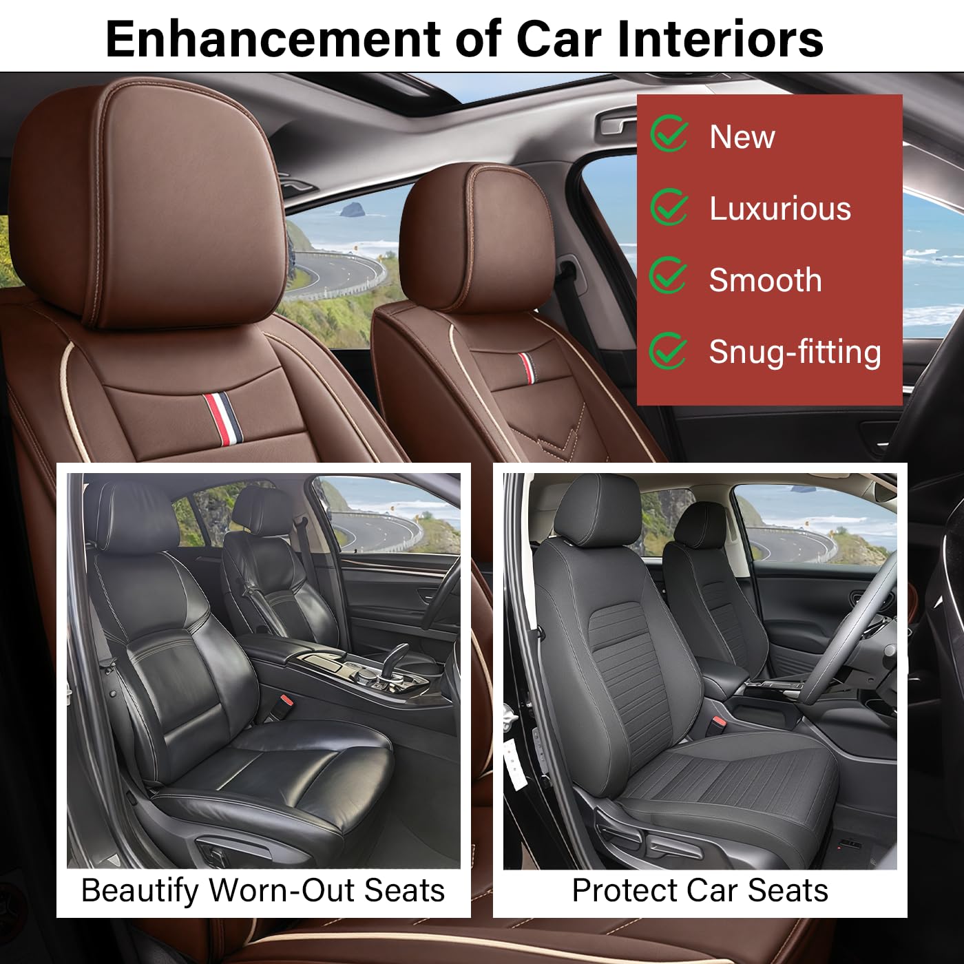 TENDER GLOW Leather Car Seat Covers Fit for LR LR4 2009-2016, 5 Seater Waterproof and Wear-Resistant Seat Cover Interior Accessories(Full Set,Coffee)