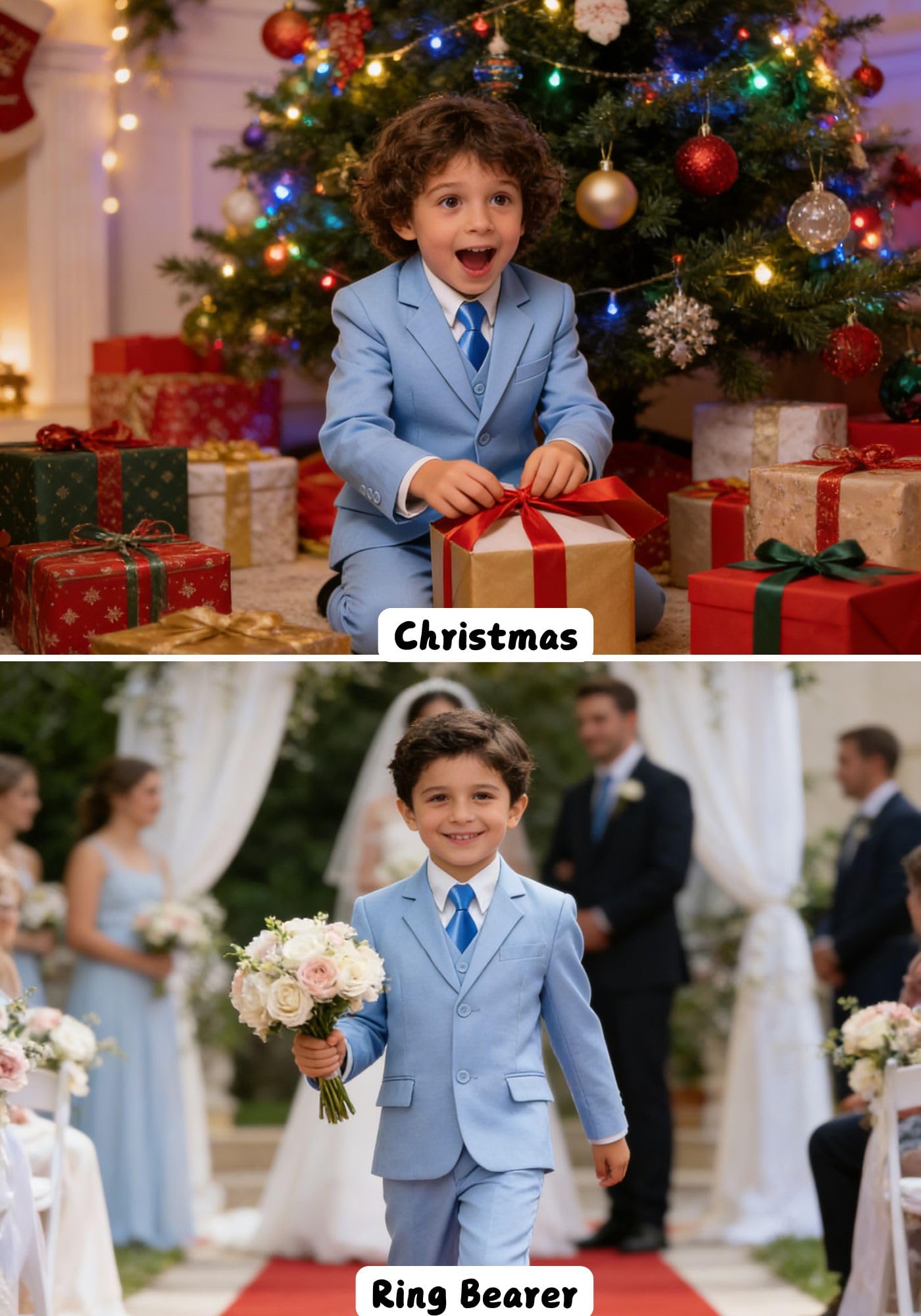 Kids Suits for Boys Formal Tuxedo Set First Communion Suit Sky Blue Size 7