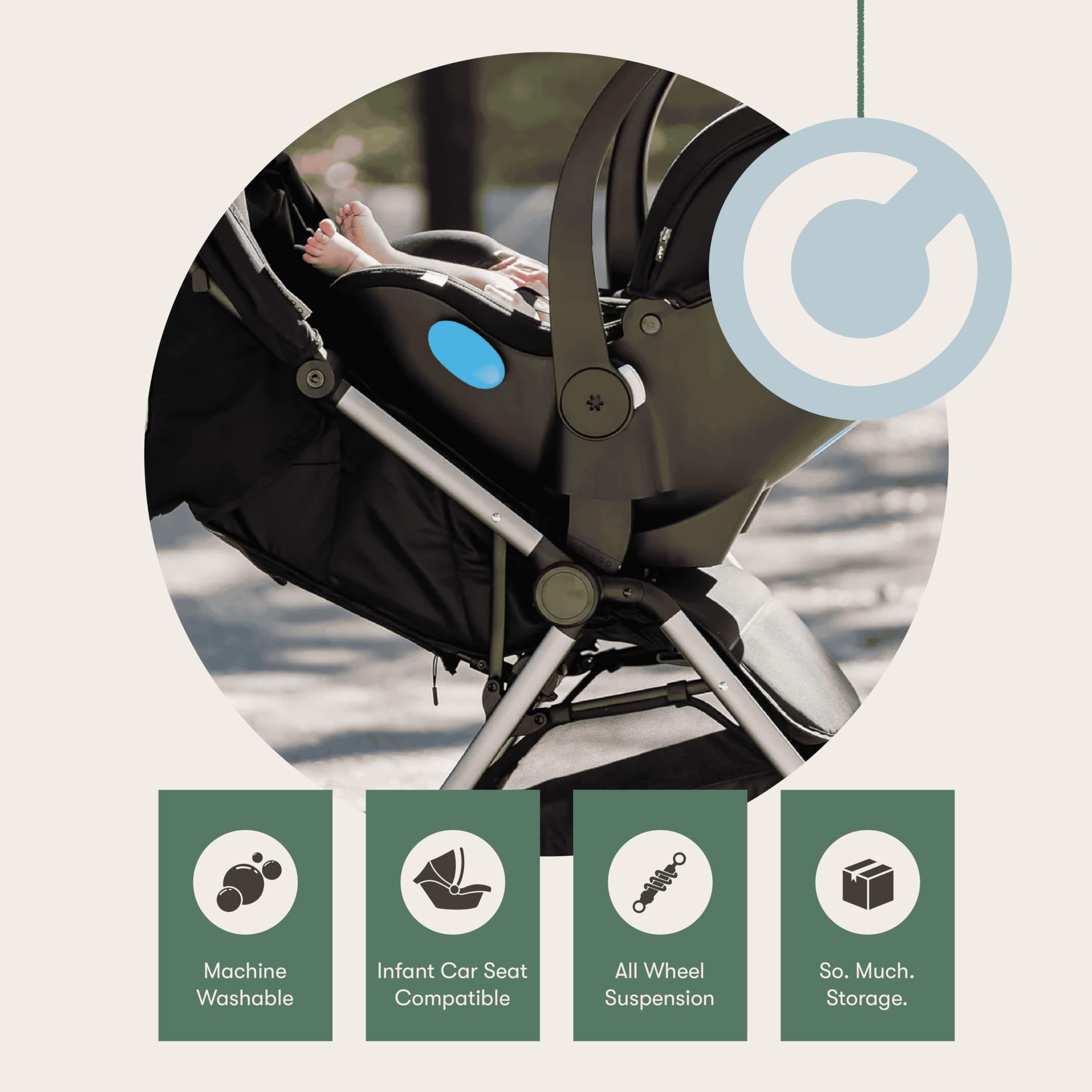 Colugo The One Stroller - Lightweight Easy Fold Compact Toddler and Baby Stroller for Travel, Large Storage Basket, One Hand Fold, Includes Raincover, Bumper Bar, Cupholder (Black)