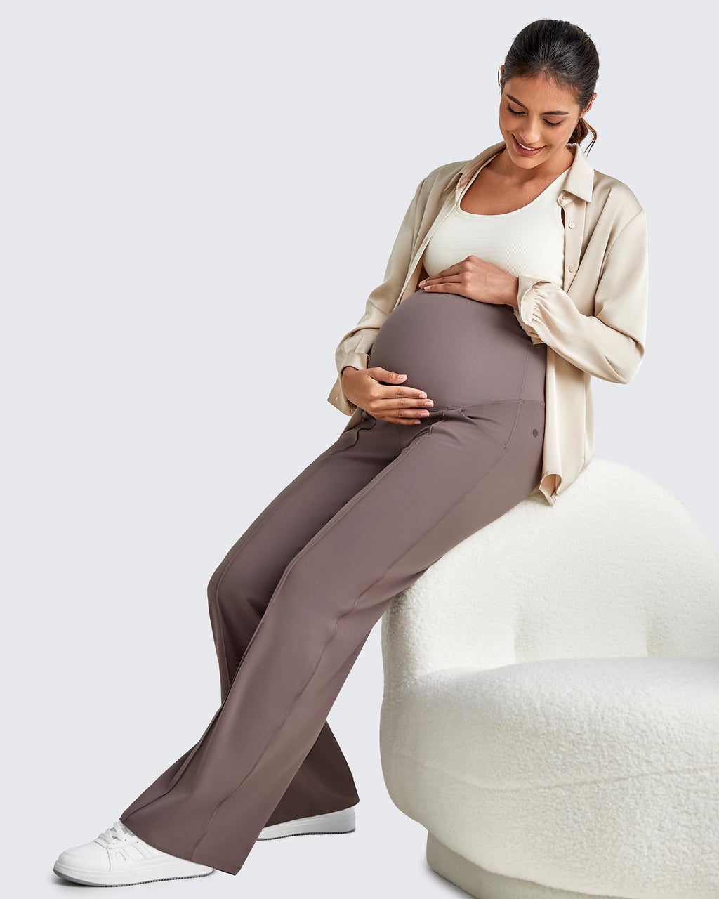 G4Free Maternity Lounge Pants Pregnancy Sweatpants for Work,Taupe,M,Regular