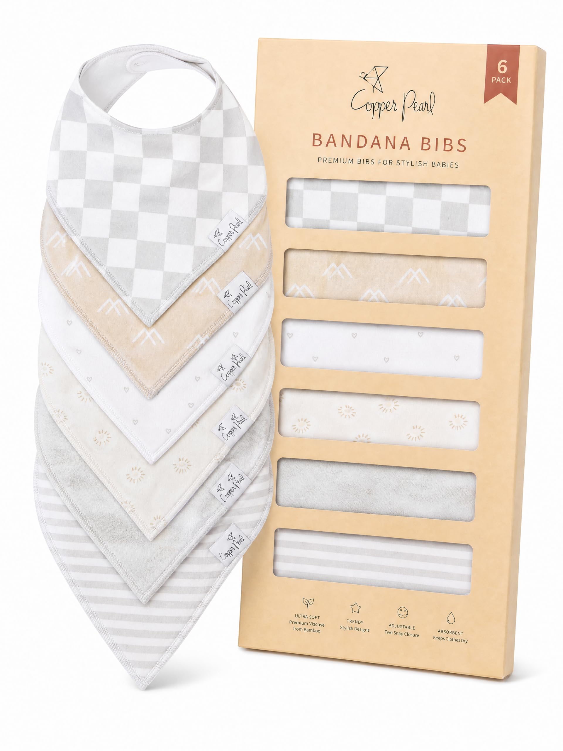Copper Pearl Baby Bibs for Baby Boy or Girl – Bandana Drool Bibs for Teething, Absorbent Bibs for Eating, Newborn to Toddler, 6 Pack, Henry