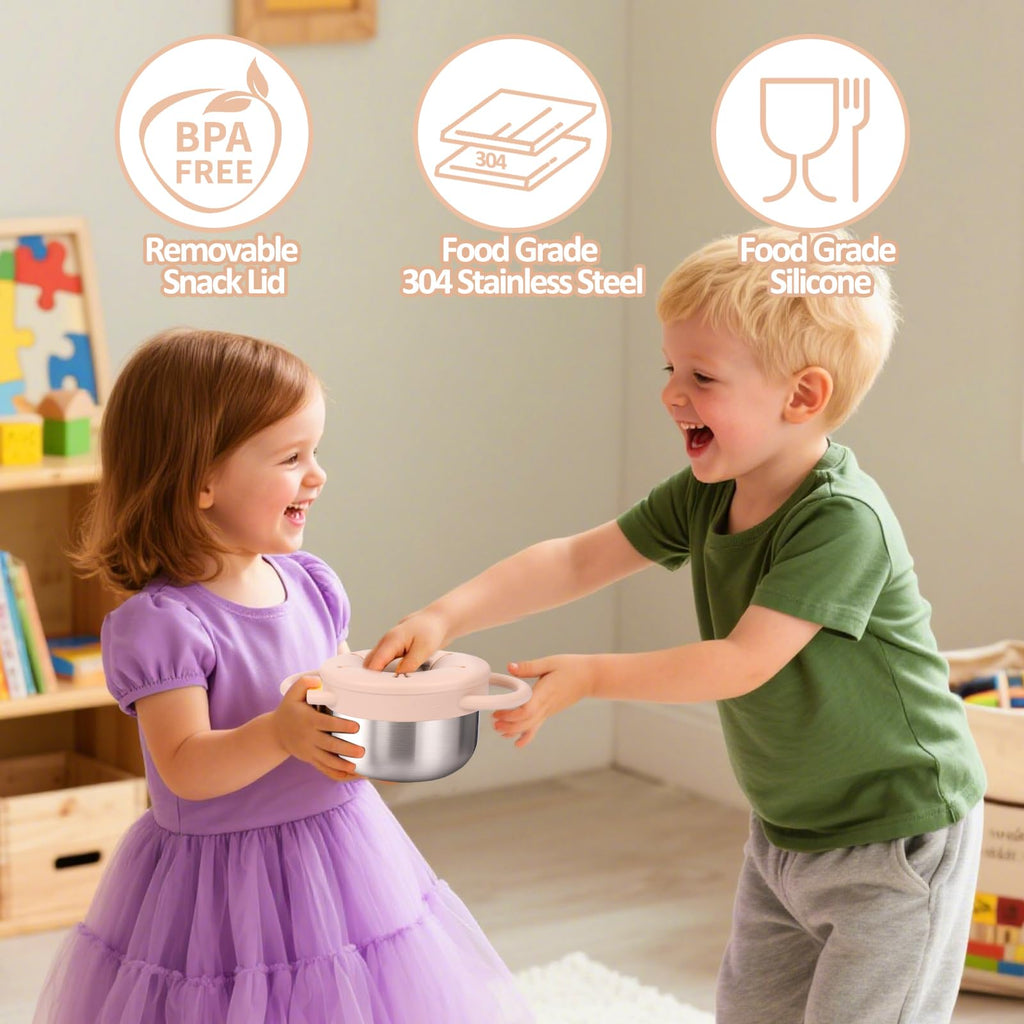 BUSOHA 2 Pack 9 oz Spill Proof Stainless Steel Toddler Snack Cups