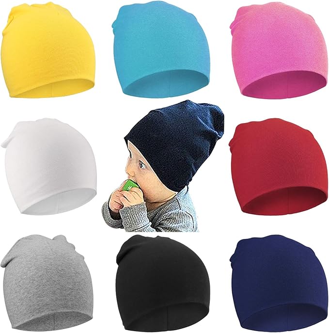 DRESHOW BQUBO 8 Pack Unisex Baby Beanie Hat Infant Toddler Kid Hats Baby Soft Cute Knit Cap Nursery Beanie