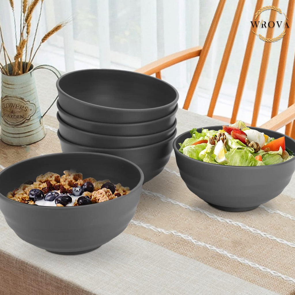 Wheat Straw Bowls Set 60 OZ Unbreakable Large Cereal Bowls Set of 6 Microwave and Dishwasher Safe Bowls Big Bowls for Apartment and Dorm BPA Free Soup Bowl for Serving Oatmeal and Salad (Deep Gray)