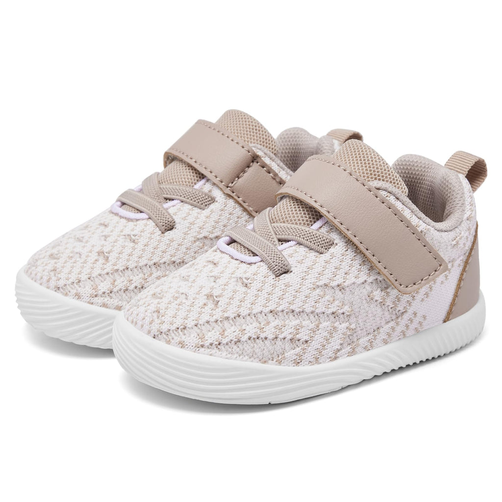 MORENDL Toddler Sneakers Baby Boys & Girls Barefoot Shoes Lightweight Breathable Walking Running Tennis Athletic Sport Shoes Brown 12-15Months