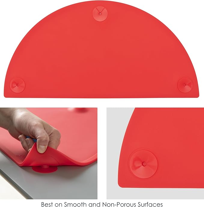 GASARÉ, Extra Large 20 x 11 Inches, Silicone Placemats for Dining Table, Suction Cups, Raised Edges, Non-Slip, Food Grade, BPA Free, Dishwasher Safe, Red
