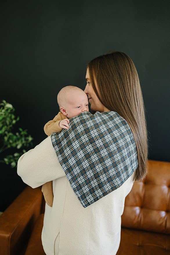 Mebie Baby Burp Cloths, Plaid, Muslin Burp Cloth Set for Spit Up, Drool, and More, Boho Burp Cloths for Baby Boy and Girl, Baby Must Haves for Registry Lists and Gifts for Newborns