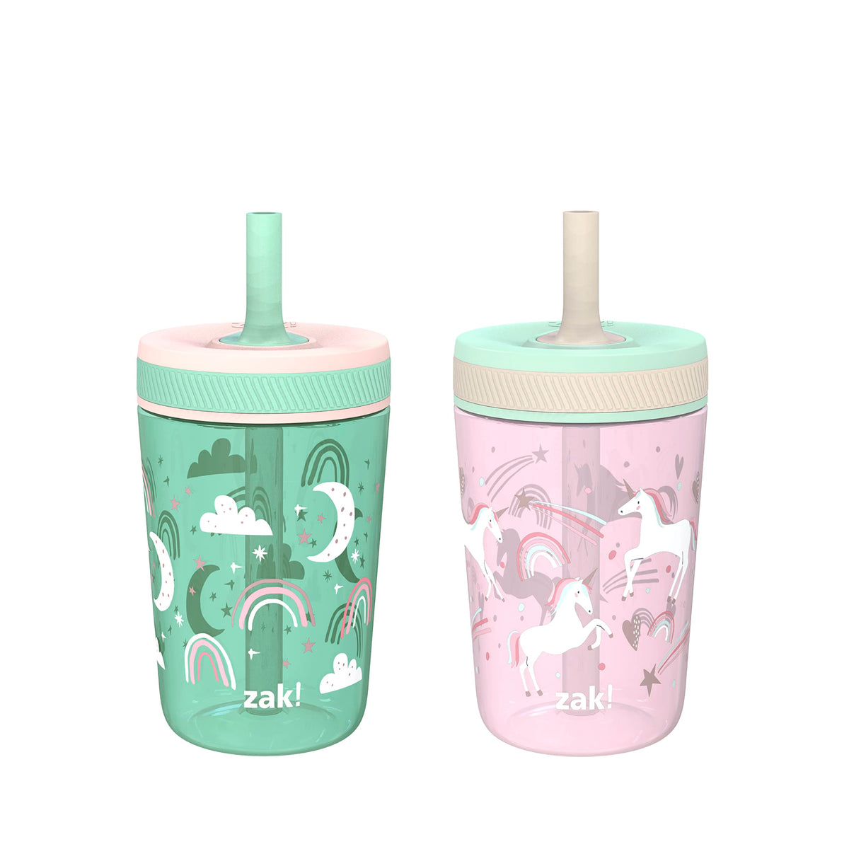 Zak Designs Gabby's Dollhouse Kelso Toddler Cups For Travel or At Home, 15oz 2-Pack Durable Plastic Sippy Cups With Leak-Proof Design is Perfect For Kids Cakey Cat, Mercat