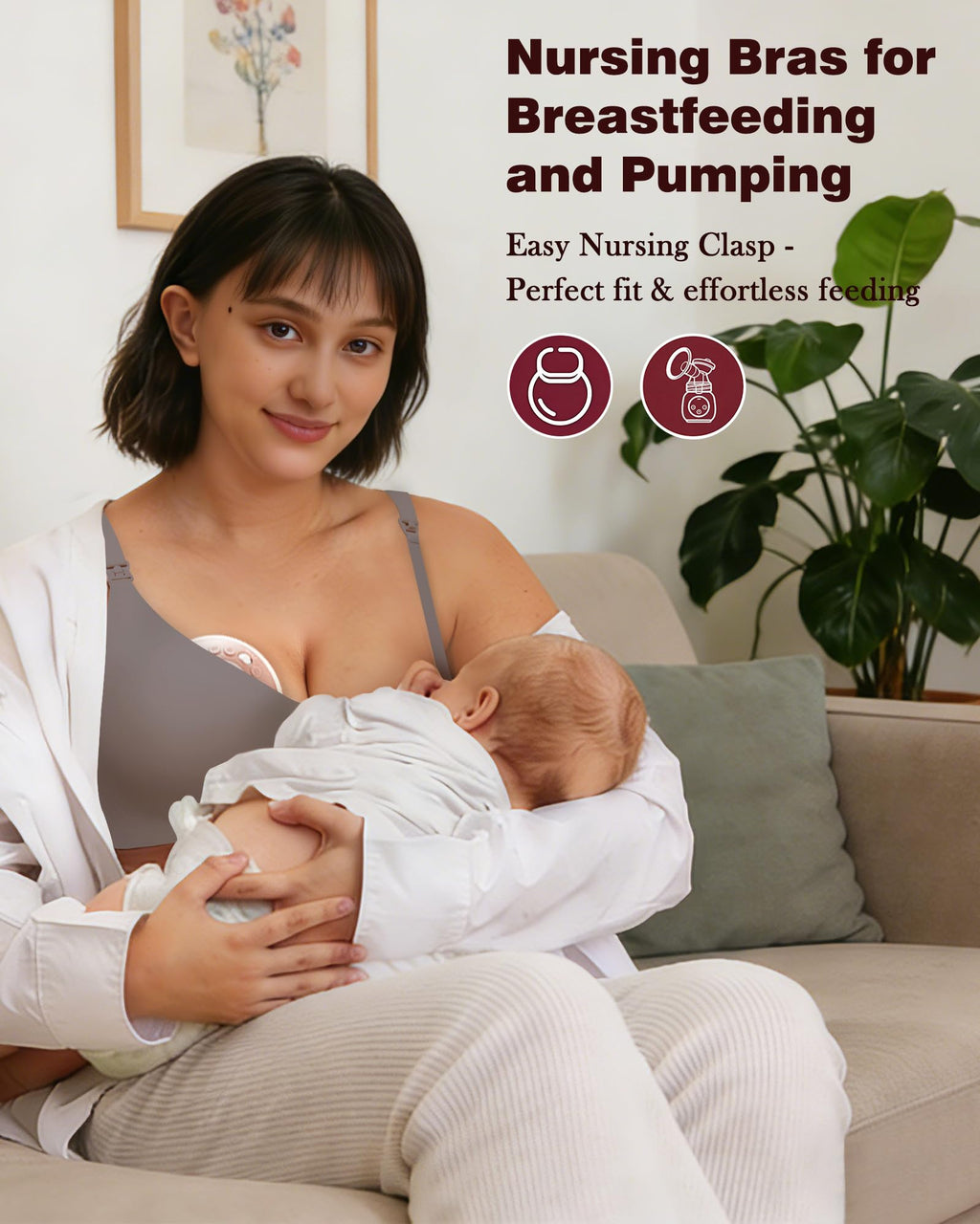 As Fairy Wireless Nursing Bra Jelly Support Maternity Bra Coffee XL