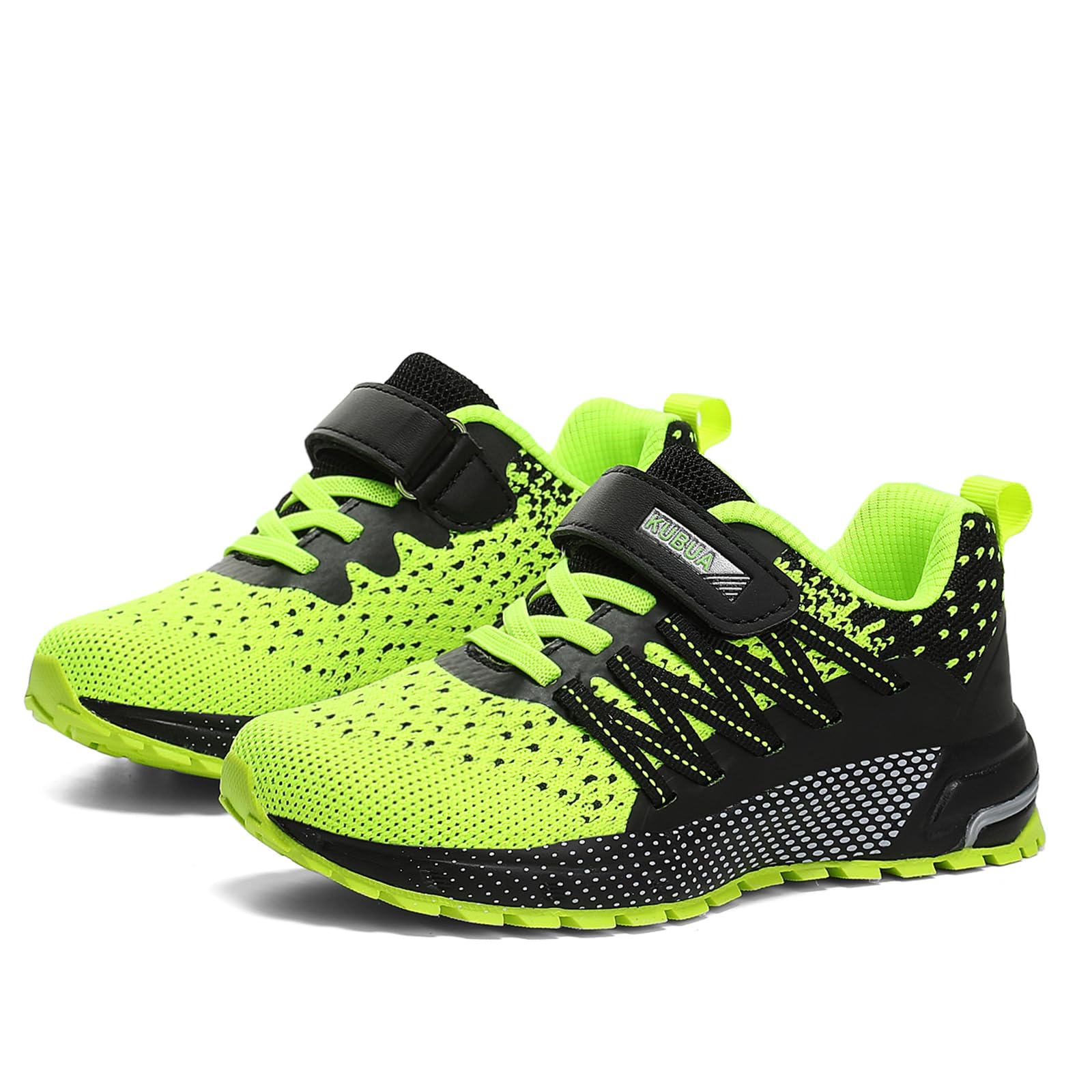 KUBUA Kids Sneakers Lightweight Boys Girls Tennis Shoes Black/Green