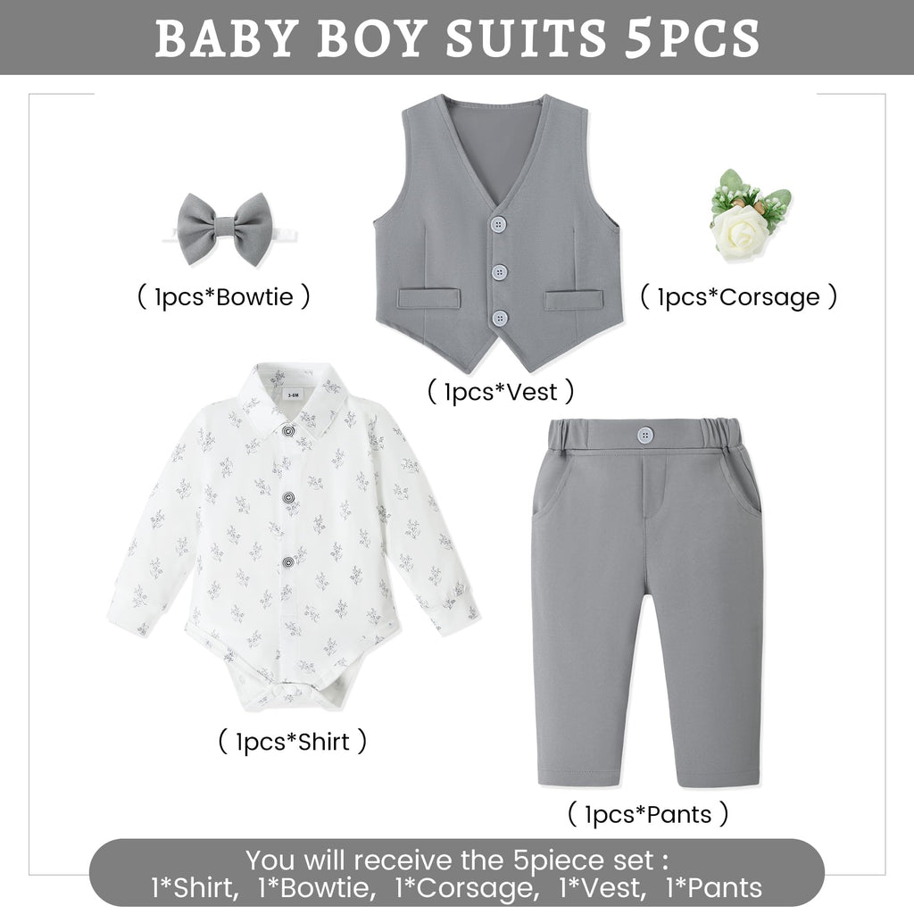 SANMIO Baby Boy Suit Set Infant Gentleman Formal Outfits 0-24M Light Gray