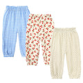 MYGBCPJS Baby Boys Girls 3 Pack Cotton Linen Long Bloomers Ankle Length Trousers Kids Lightweight Elastic Waist Harem Pants