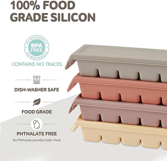 Silicone Freezer Trays with Lid,1oz 6 Section 4Sets - Leak Proof Silicone Freezer molds for Homemade Baby Food Breastmilk, Purees, Vegetables, Baby Food Jars Ice Tray with Lid BPA Free Mix