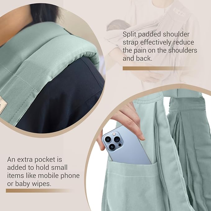Baby Sling Carrier for Newborn to Toddler(8-45 Lbs), Cozy Wearing Baby Wrap Carrier with Adjustable Shoulder Strap Safety Buckle,Portable Lightweight Child Carrier Sling One Size Fit All Parents-Green
