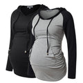 GINKANA Maternity Nursing Hoodie Pullover Shirt Long Sleeve with Pocket Ruched Design Top,Gery with Black+Black,M