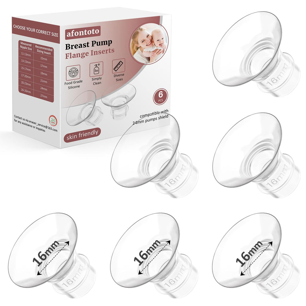 Flange Inserts 16mm for 24mm Flanges/Shields of Pumps, Softer Silicone Flange Insert Compatible with Momcozy/Spectra/eufy/Medela/TSRETE Breastpump, Replacement Pump Parts Flanges Sizing Kit, 6PCS-16mm