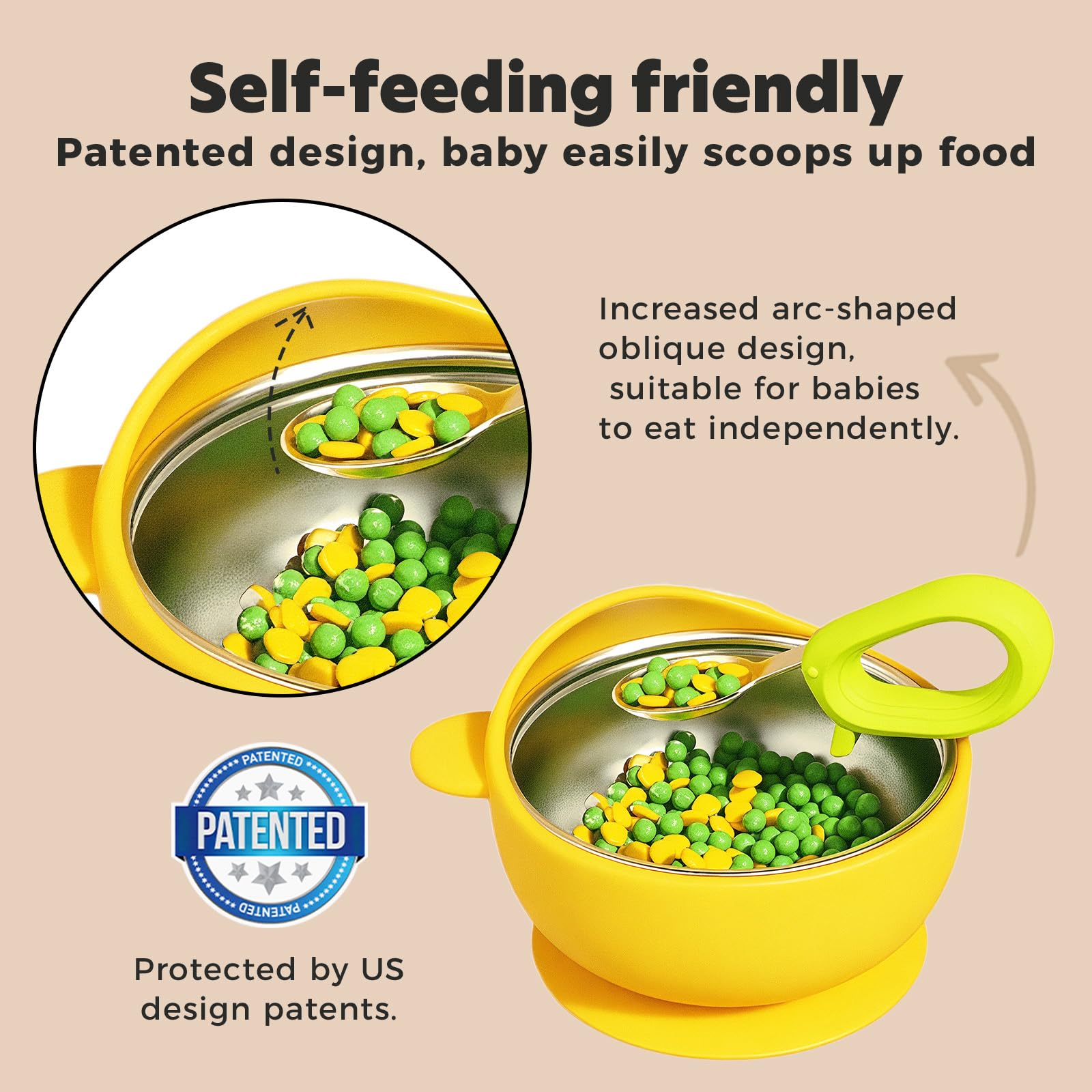 Stainless Steel Baby Bowls with Suction, 2-in-1 Toddler Feeding Set SUS304 Non-Toxic | Unbreakable & Anti-Scald | Super Strong Suction Base | Dishwasher Safe | Perfect Baby Gift - 4Pack Cu.Ft.