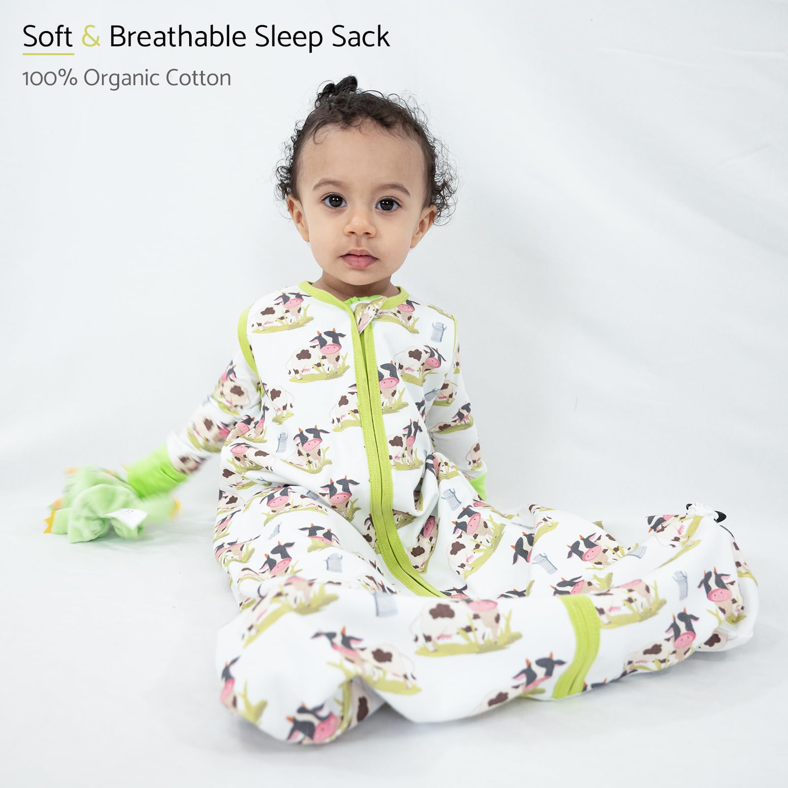 LollyBanks 100% Cotton Baby Sleep Sack 0-6 Months for Boys and Girls, Lightweight 0.5 TOG Sleep Sack with 2-Way Zipper, Breathable Baby Sleep Bag, Newborn Essentials (Cow Print)